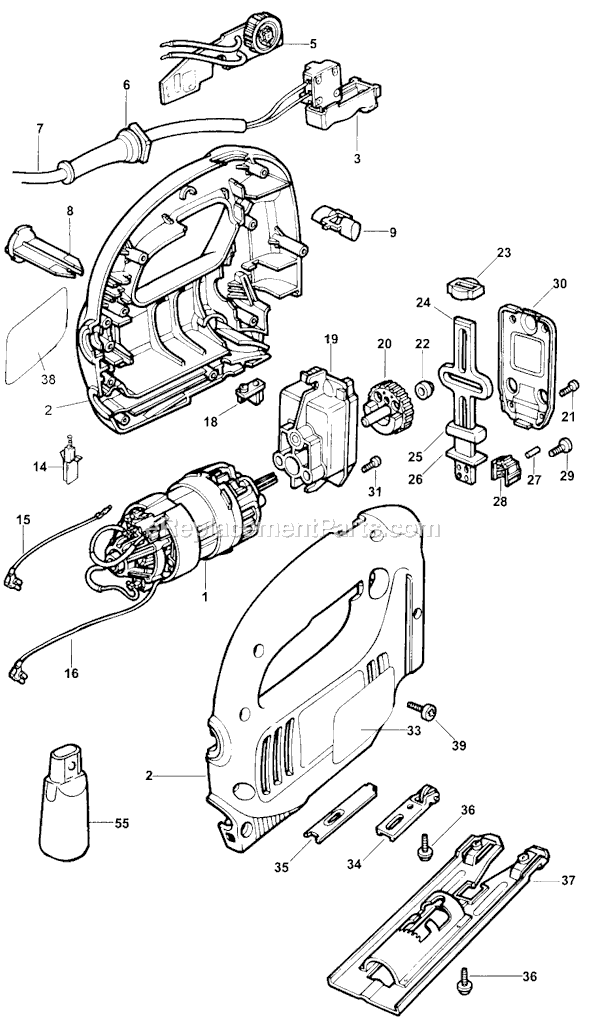 Page A Diagram and Parts List for BT400 Type 1A Black and Decker Jig Saw